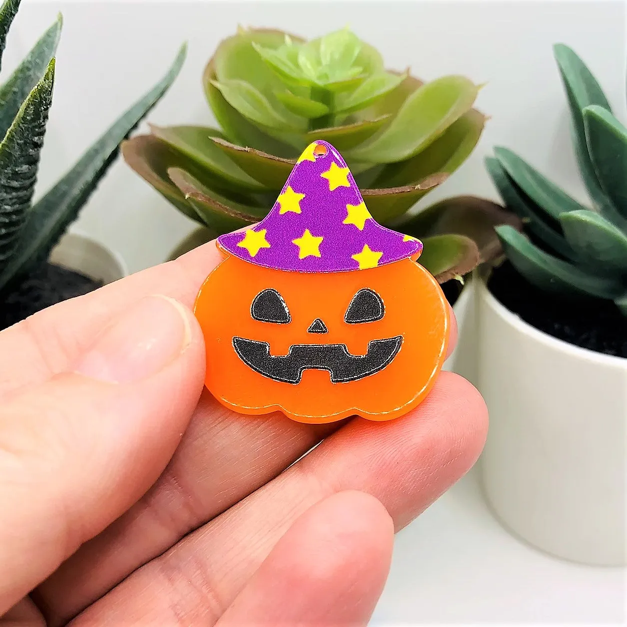 1, 4 or 20 Pieces: Halloween Jack O' Lantern in Purple Witch Hat Pendant