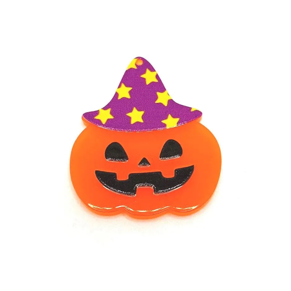 1, 4 or 20 Pieces: Halloween Jack O' Lantern in Purple Witch Hat Pendant