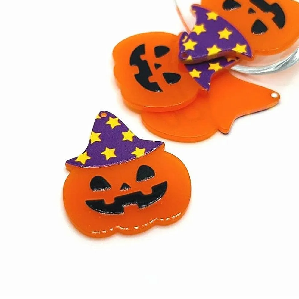 1, 4 or 20 Pieces: Halloween Jack O' Lantern in Purple Witch Hat Pendant