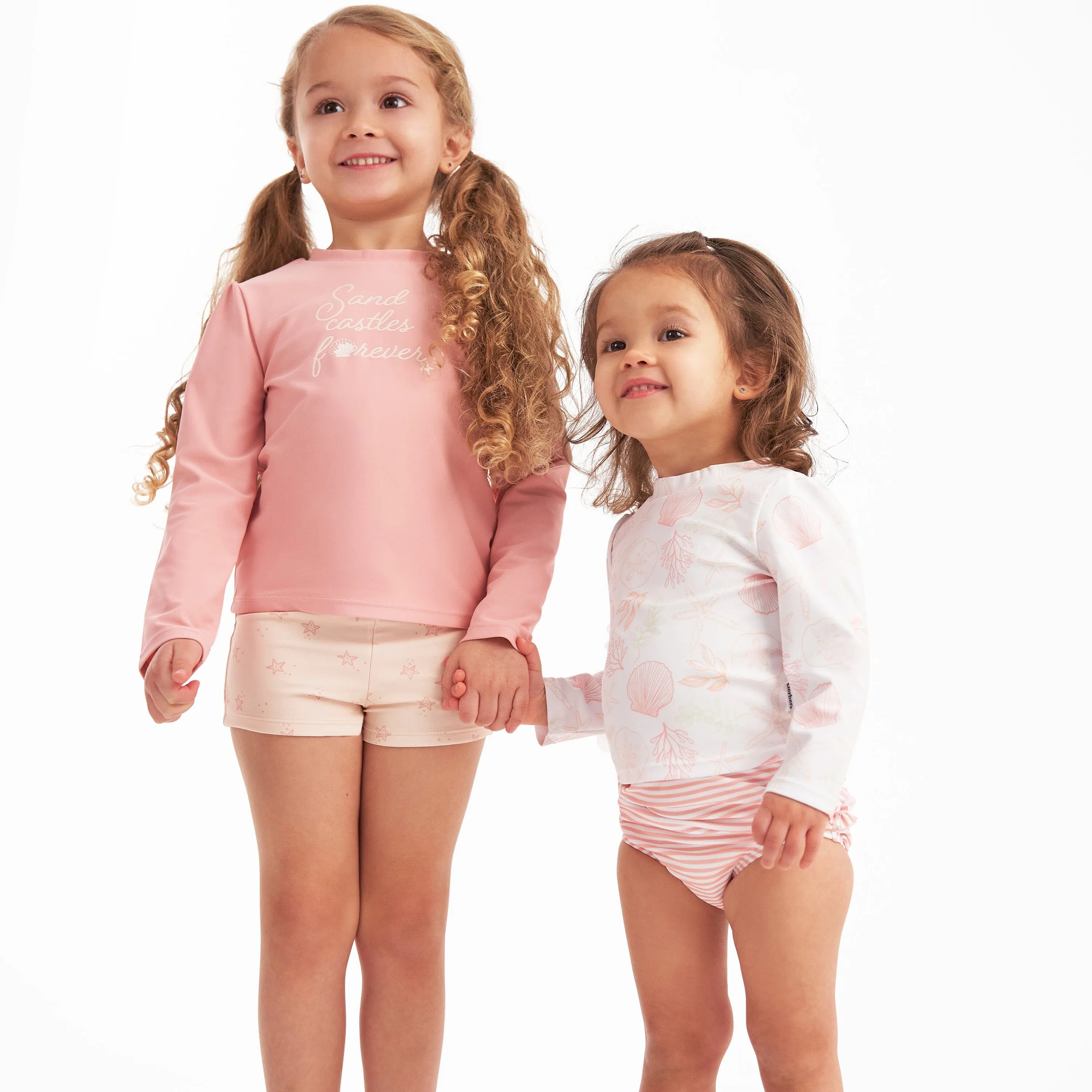 2-Piece Infant and Toddler Girls UPF 50  Starfish Rash Guard & Swim Shorts Set