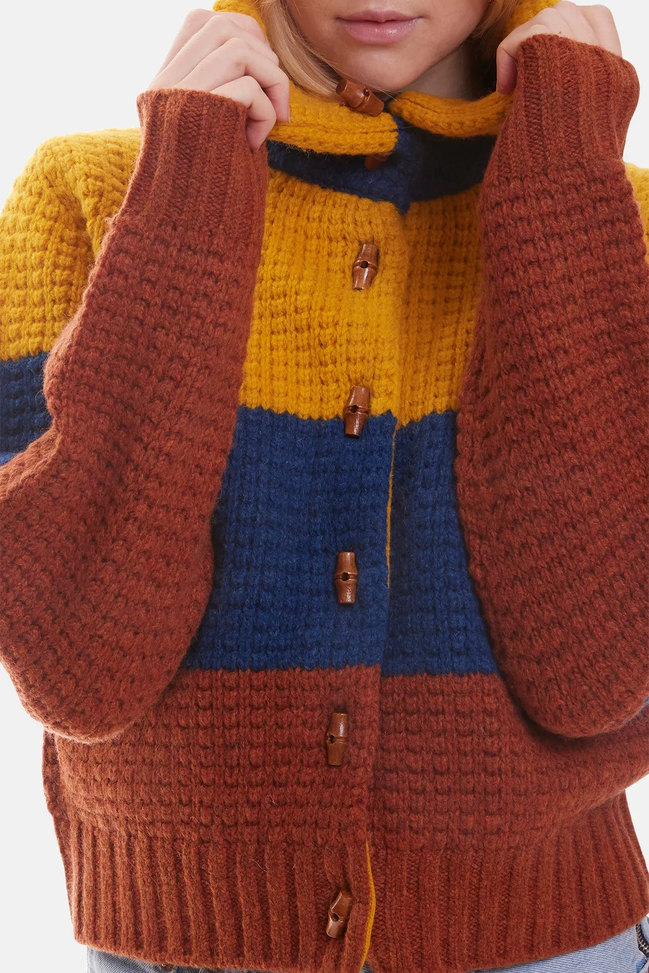 70s Sweater Jacket Mustard Multi