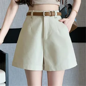 A-Line Shorts For Women 2024 New Elegant High Waist Straight Solid Loose Ladies Trousers Shorts