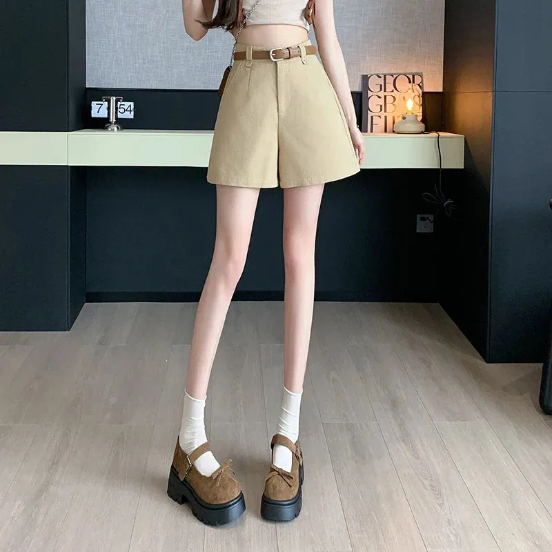 A-Line Shorts For Women 2024 New Elegant High Waist Straight Solid Loose Ladies Trousers Shorts