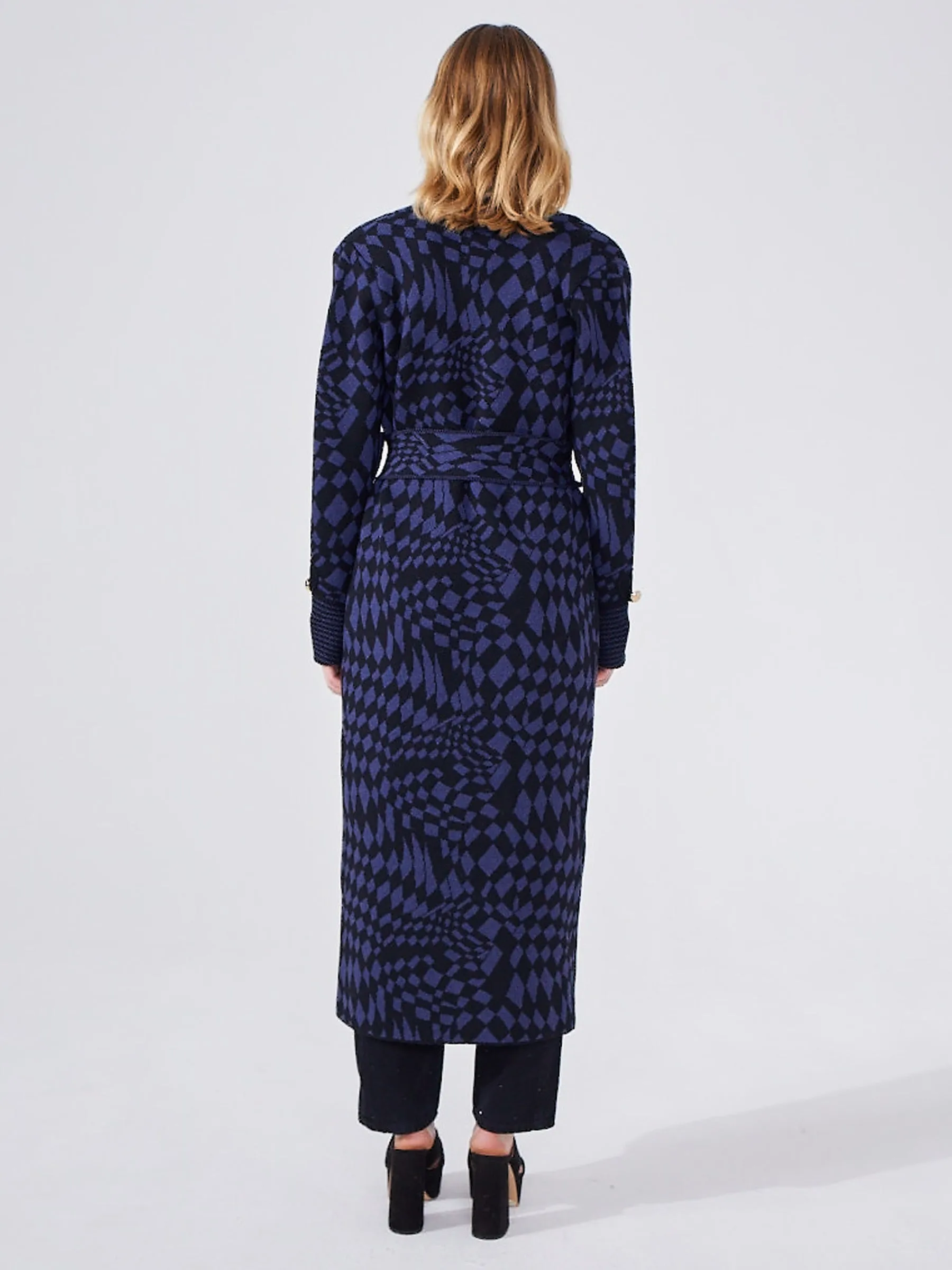 Abstract Check Hari Merino Jacquard Smoking Robe