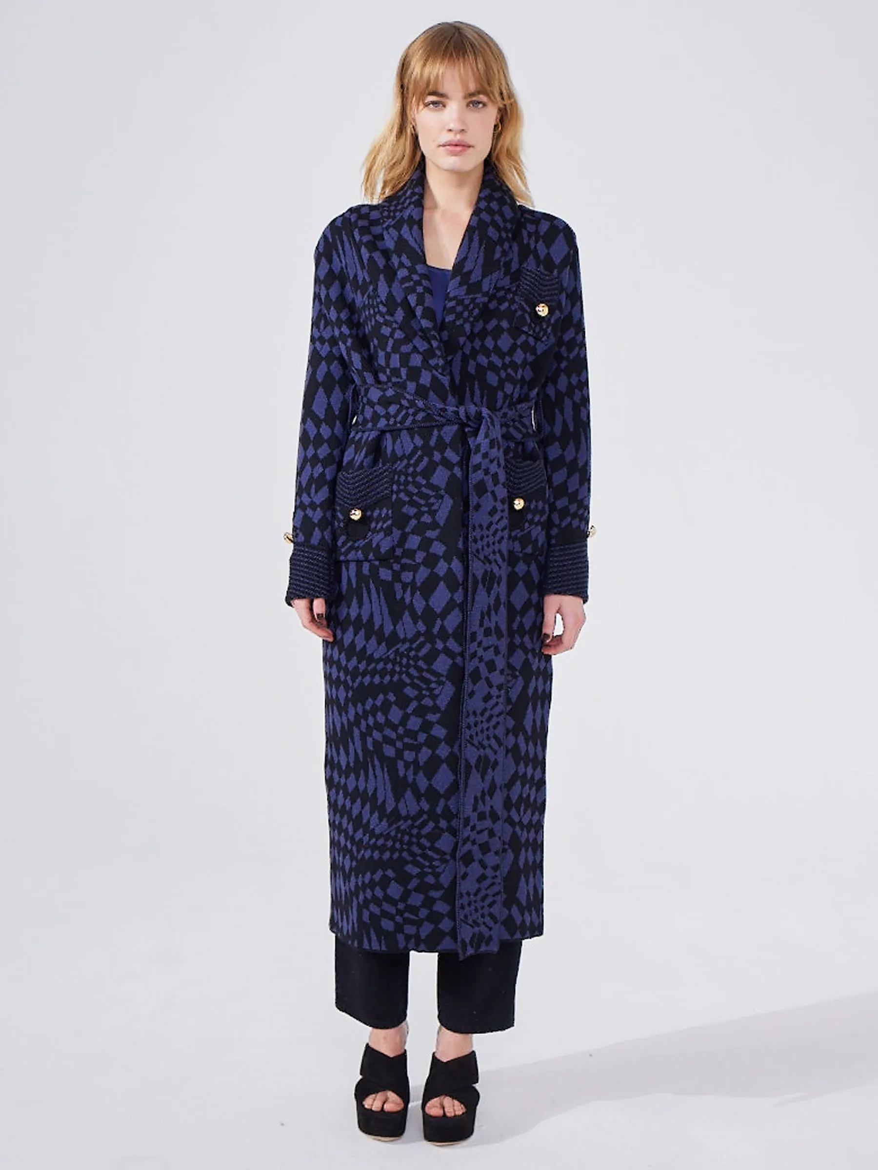 Abstract Check Hari Merino Jacquard Smoking Robe