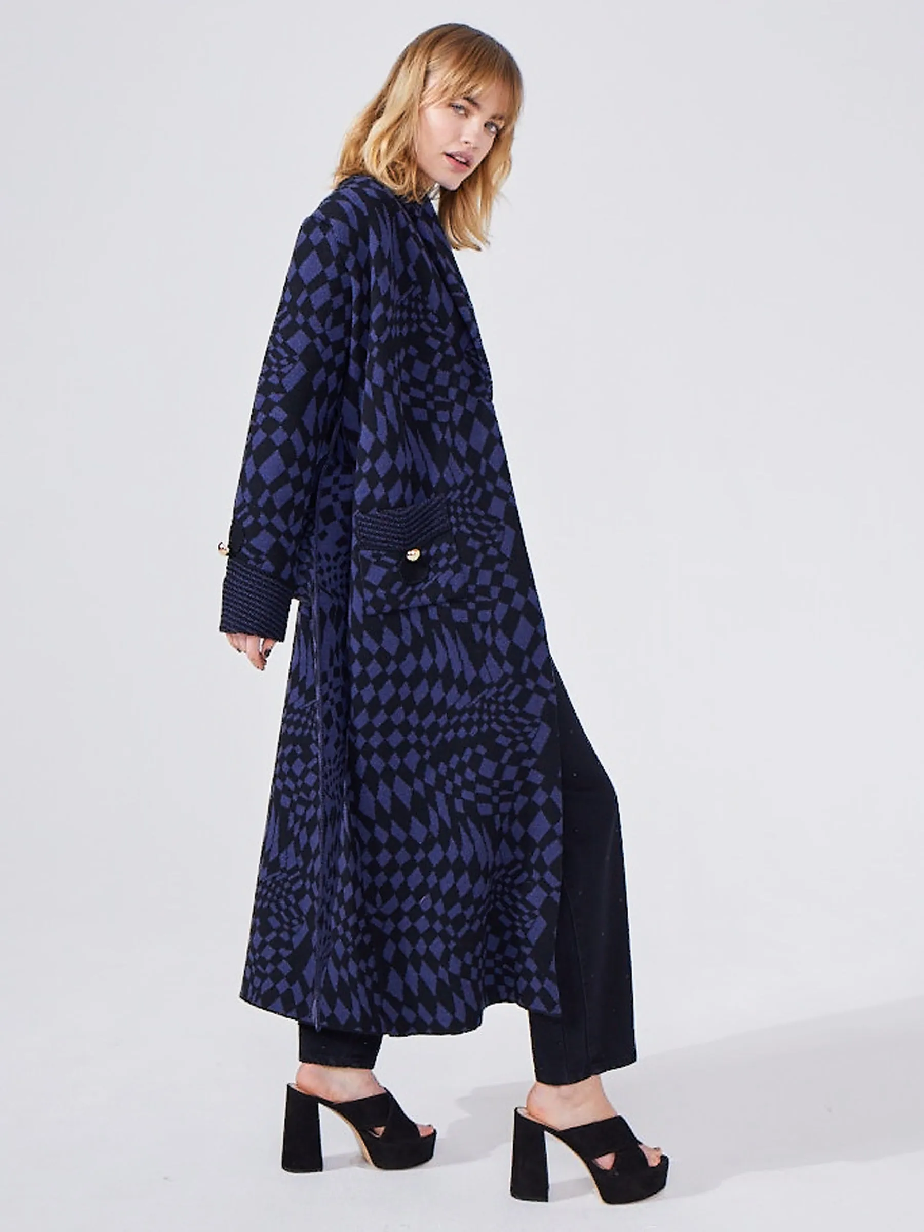 Abstract Check Hari Merino Jacquard Smoking Robe