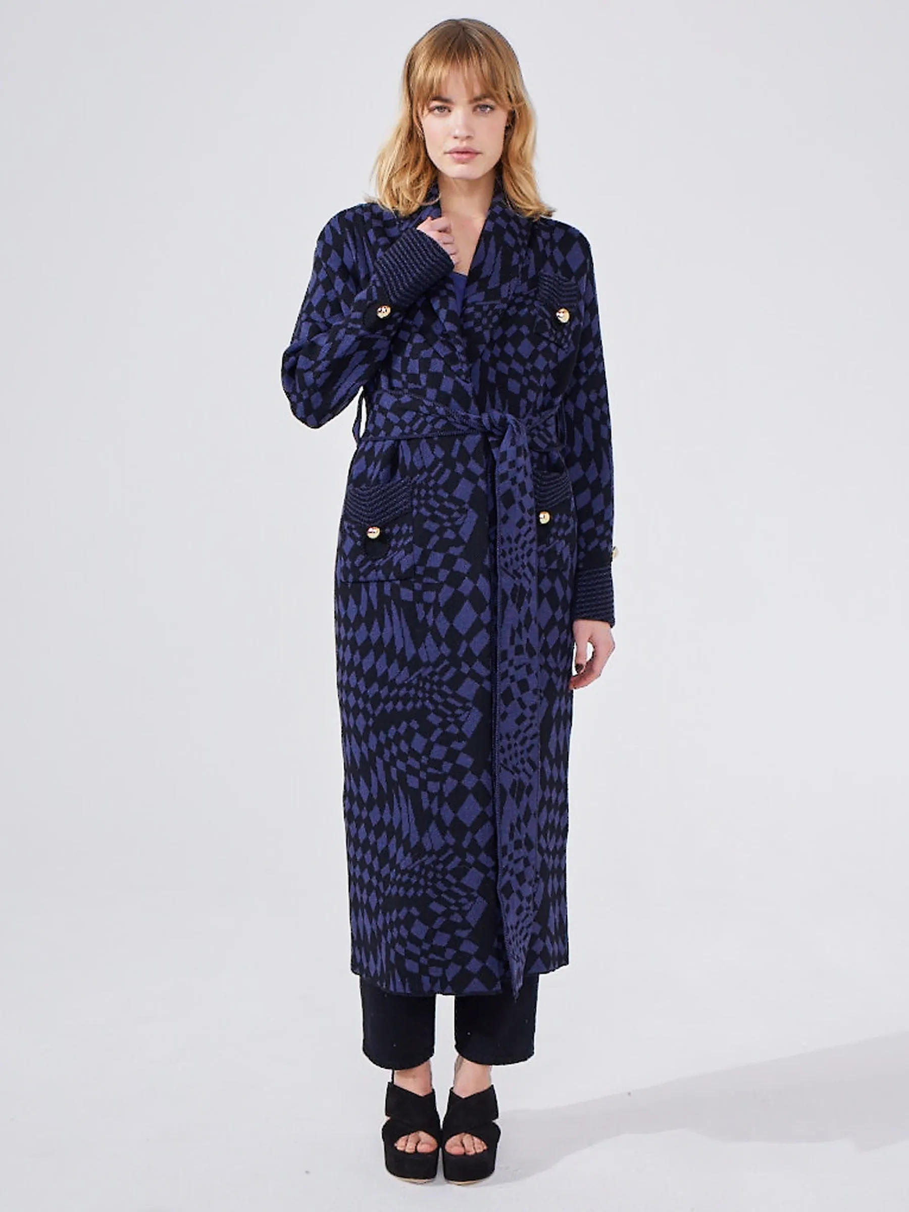 Abstract Check Hari Merino Jacquard Smoking Robe