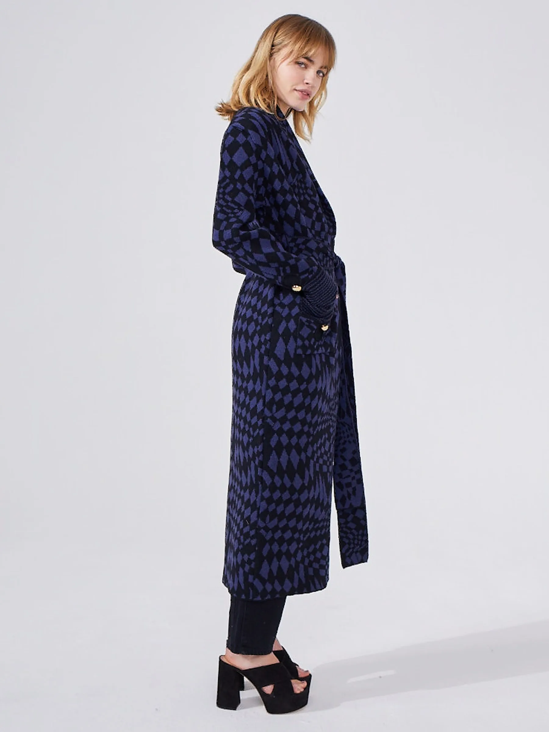 Abstract Check Hari Merino Jacquard Smoking Robe