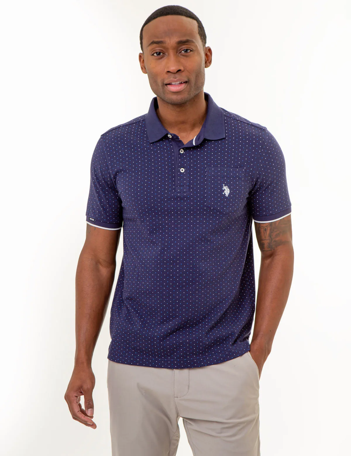 ALL OVER DOUBLE MINI DOT PRINT POLO SHIRT