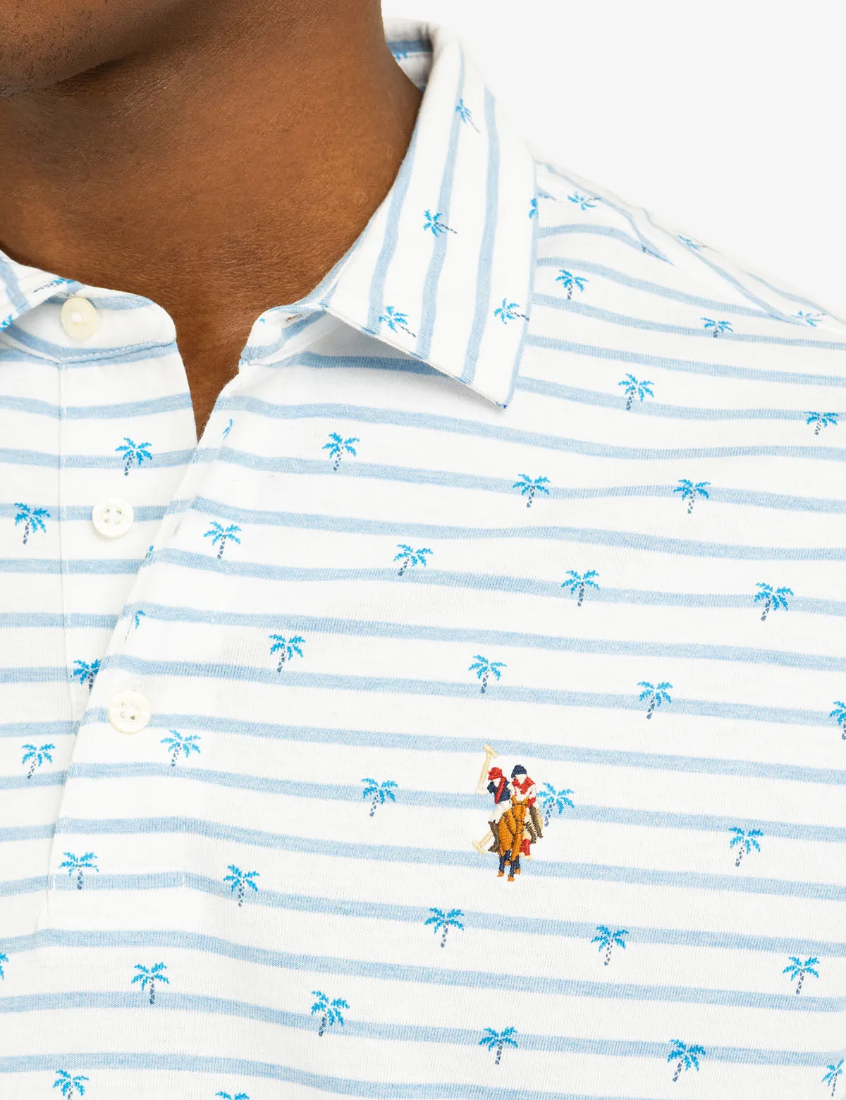 ALL OVER PALM PRINT JERSEY POLO SHIRT