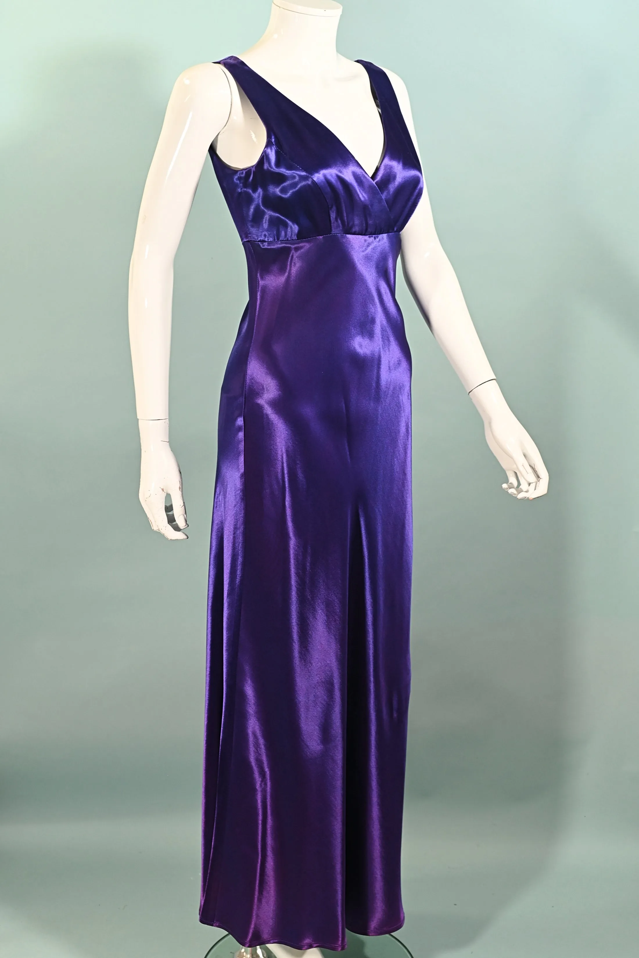 All That Jazz Blue/Purple Satin Dress, 30s Style Maxi S