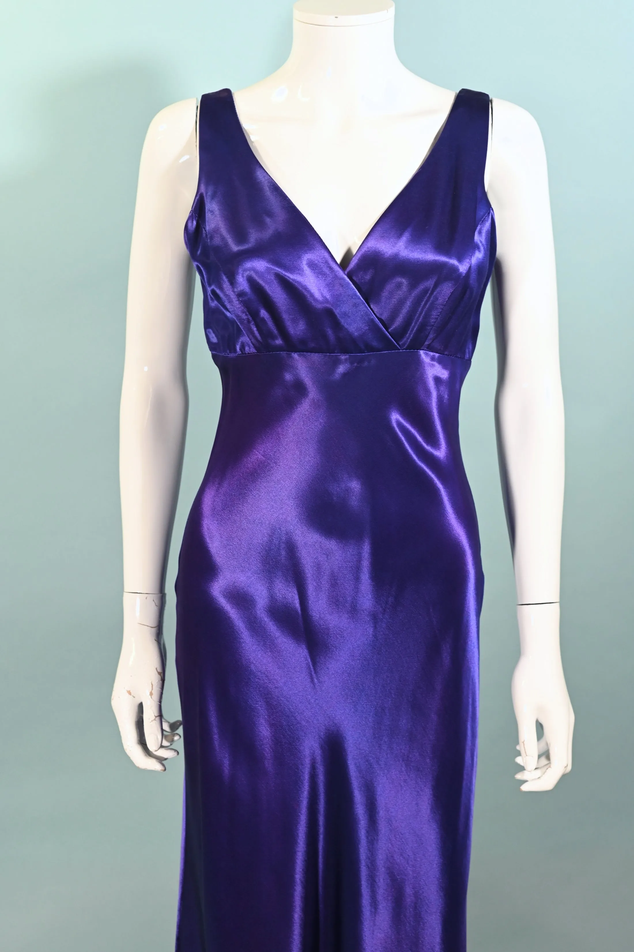 All That Jazz Blue/Purple Satin Dress, 30s Style Maxi S