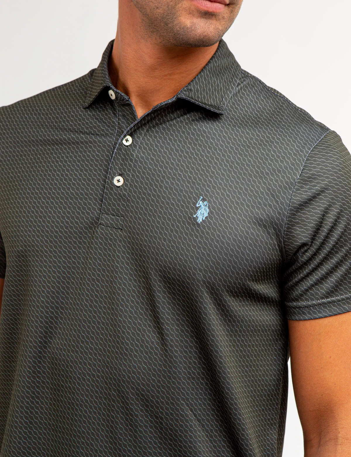 ALLOVER WAVE PRINT INTERLOCK POLO SHIRT