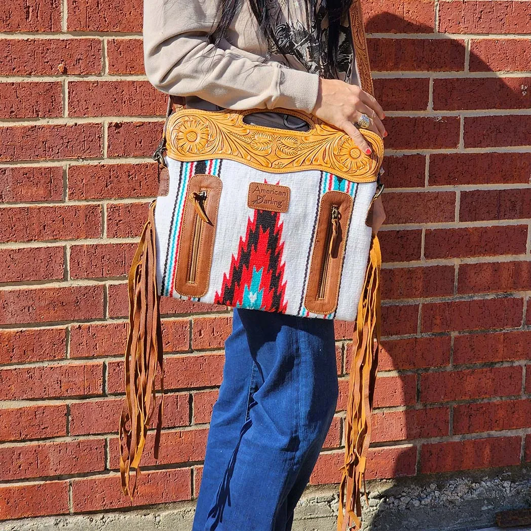 American Darling White Aztec Fringe Purse