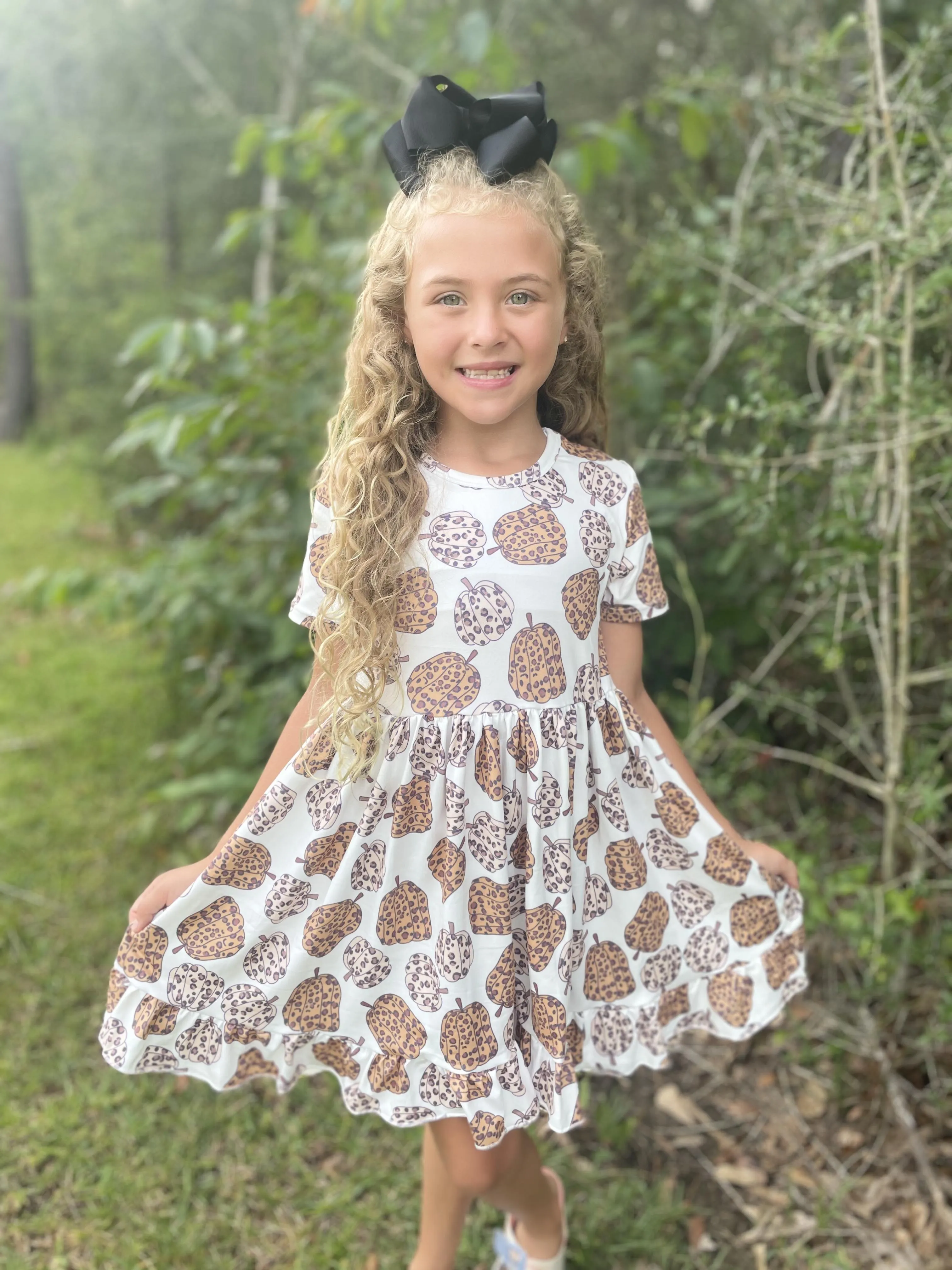 ANIMAL PRINT PUMPKIN RUFFLE DRESS