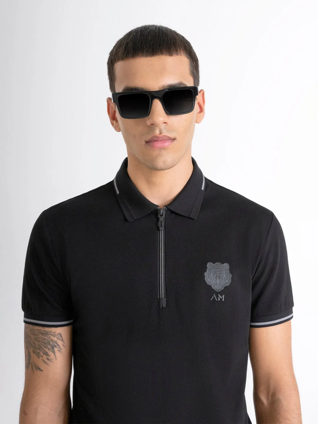 Antony Morato Men Black Solid Polo Collar Short Sleeves T-Shirt