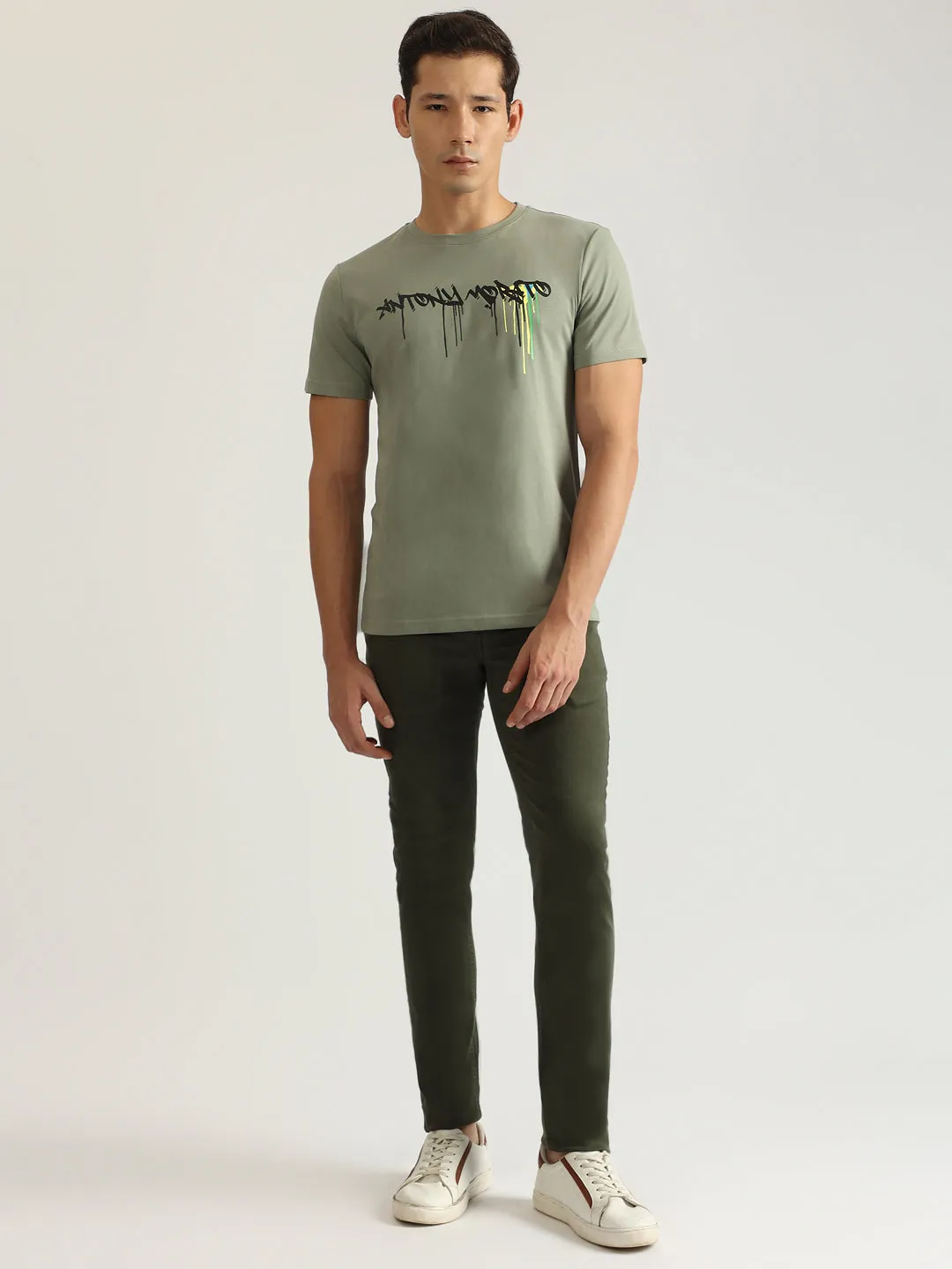 Antony Morato Men Green Printed Round Neck Short Sleeves T-Shirt