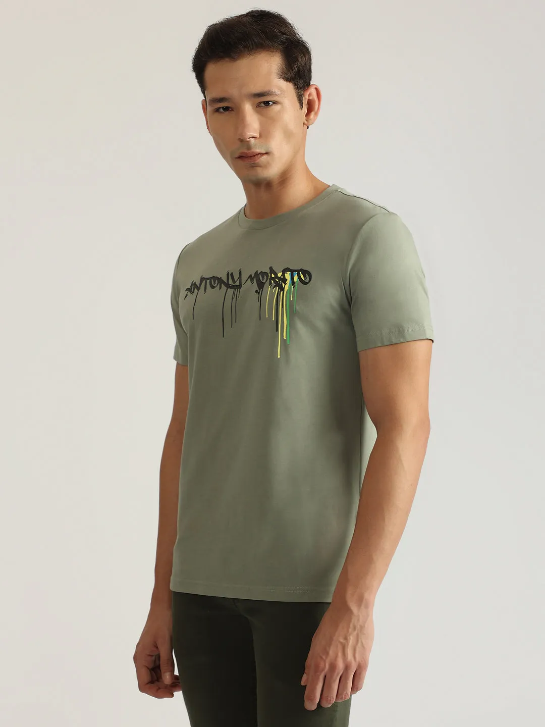 Antony Morato Men Green Printed Round Neck Short Sleeves T-Shirt