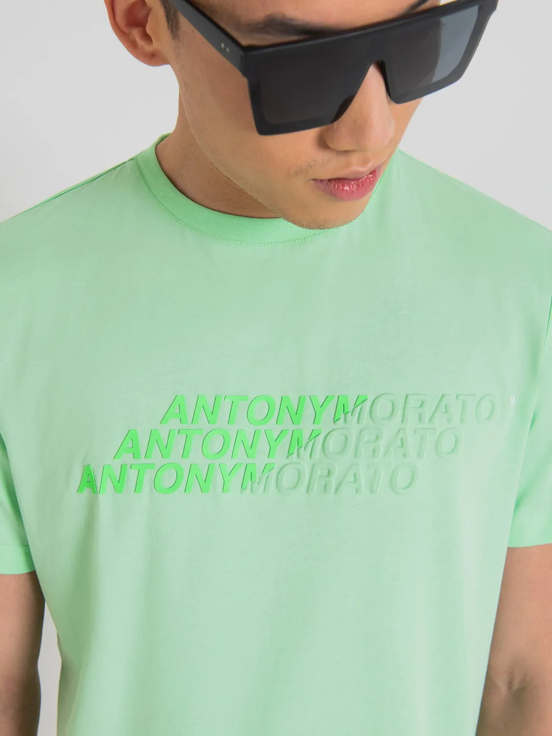 Antony Morato Men Green Solid Round Neck Short Sleeves T-Shirt