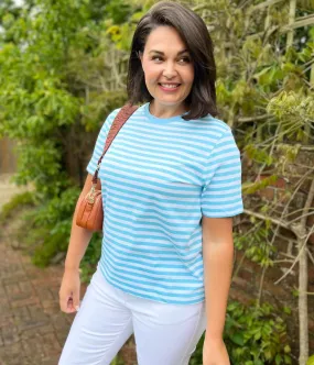 Aqua Striped Cotton Tee