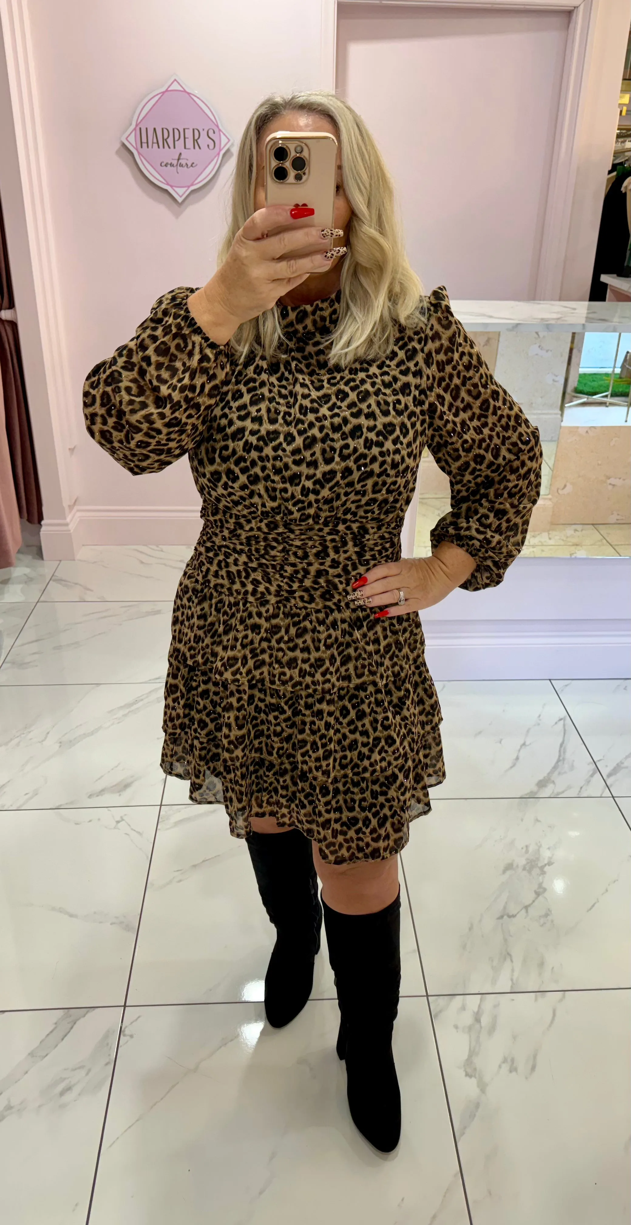 Ariana Ruffle Detail Leopard Print Rara Dress