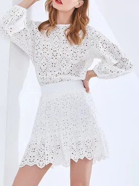 AVERY Lace Blouse & Skirt Set in White