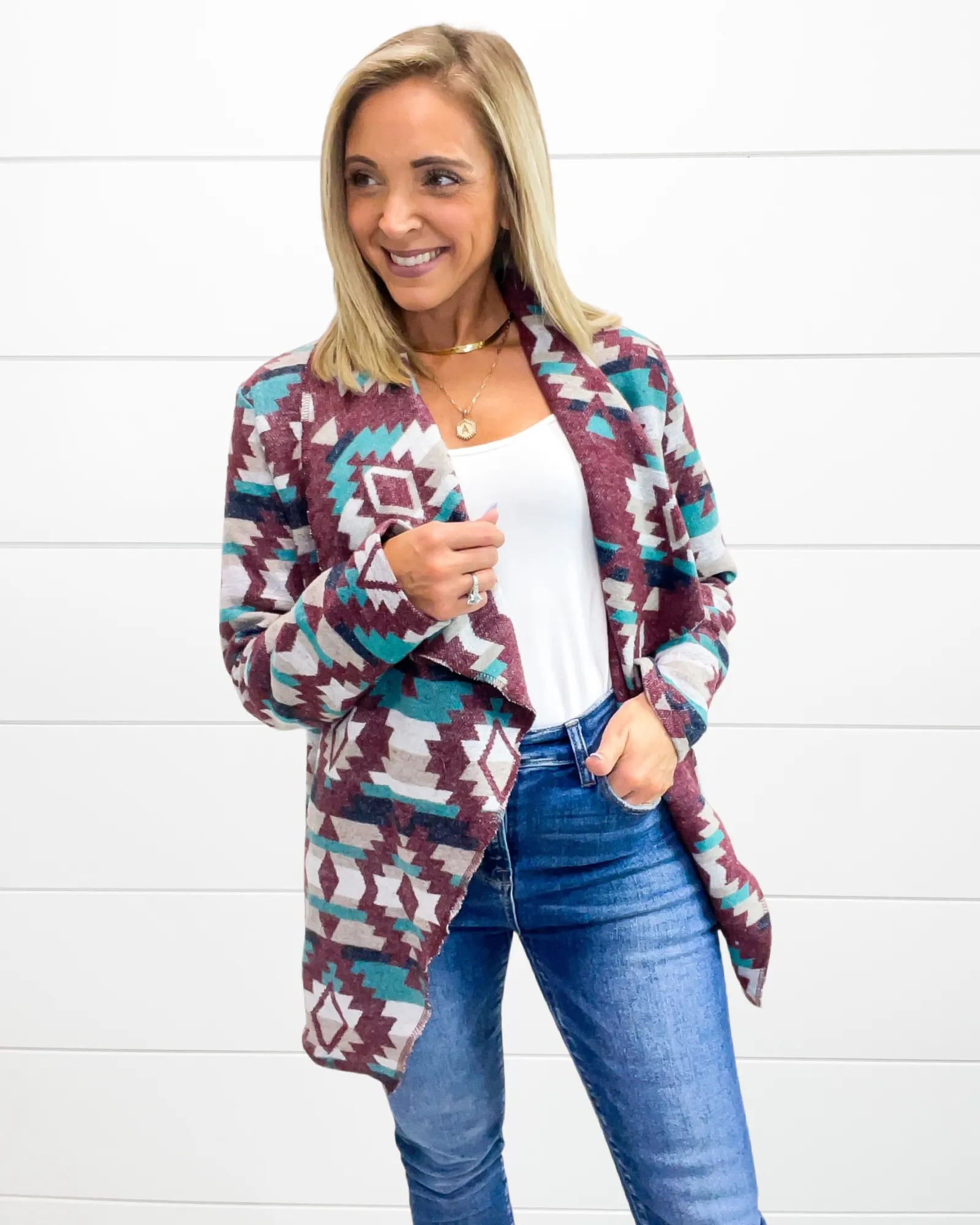 Aztec Nights Cardigan Jacket -Burgundy