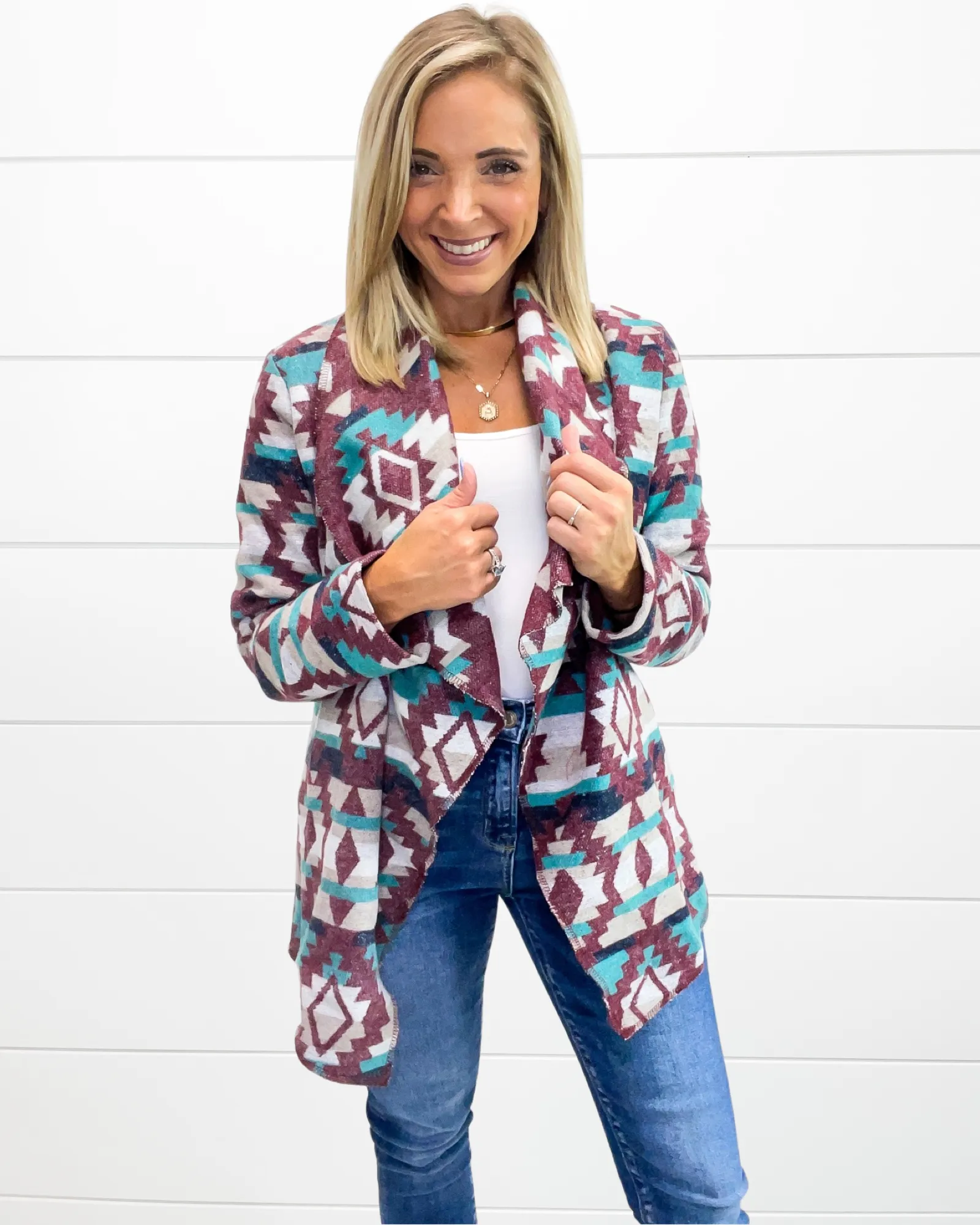 Aztec Nights Cardigan Jacket -Burgundy