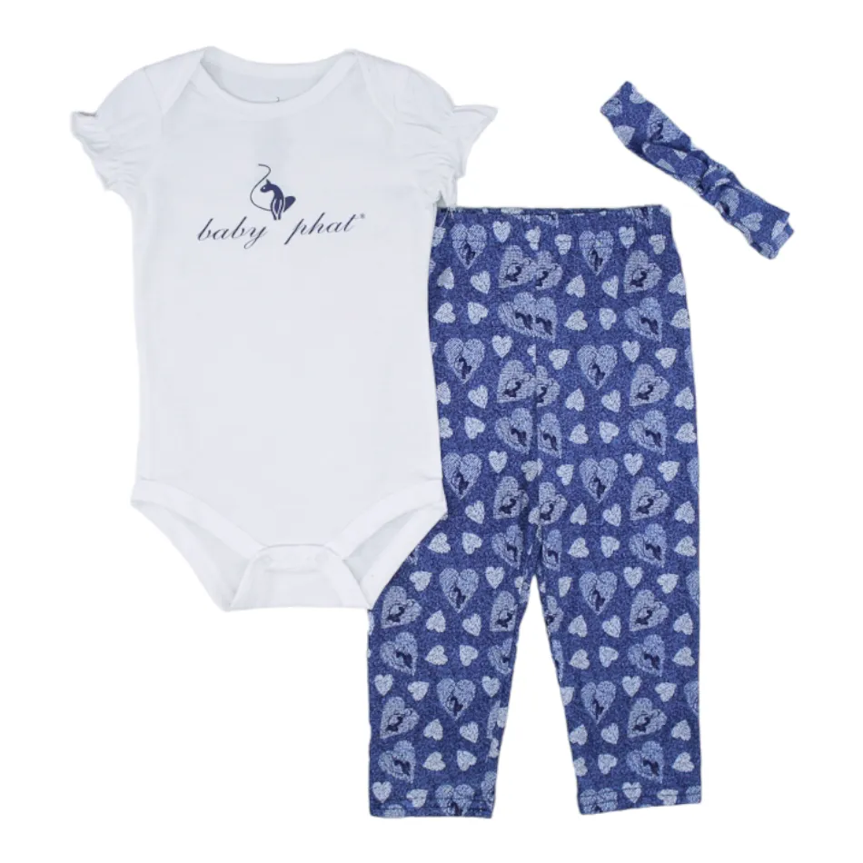 Baby Phat 3 Pc Bodysuit, Leggings And Headband Set - Hearts