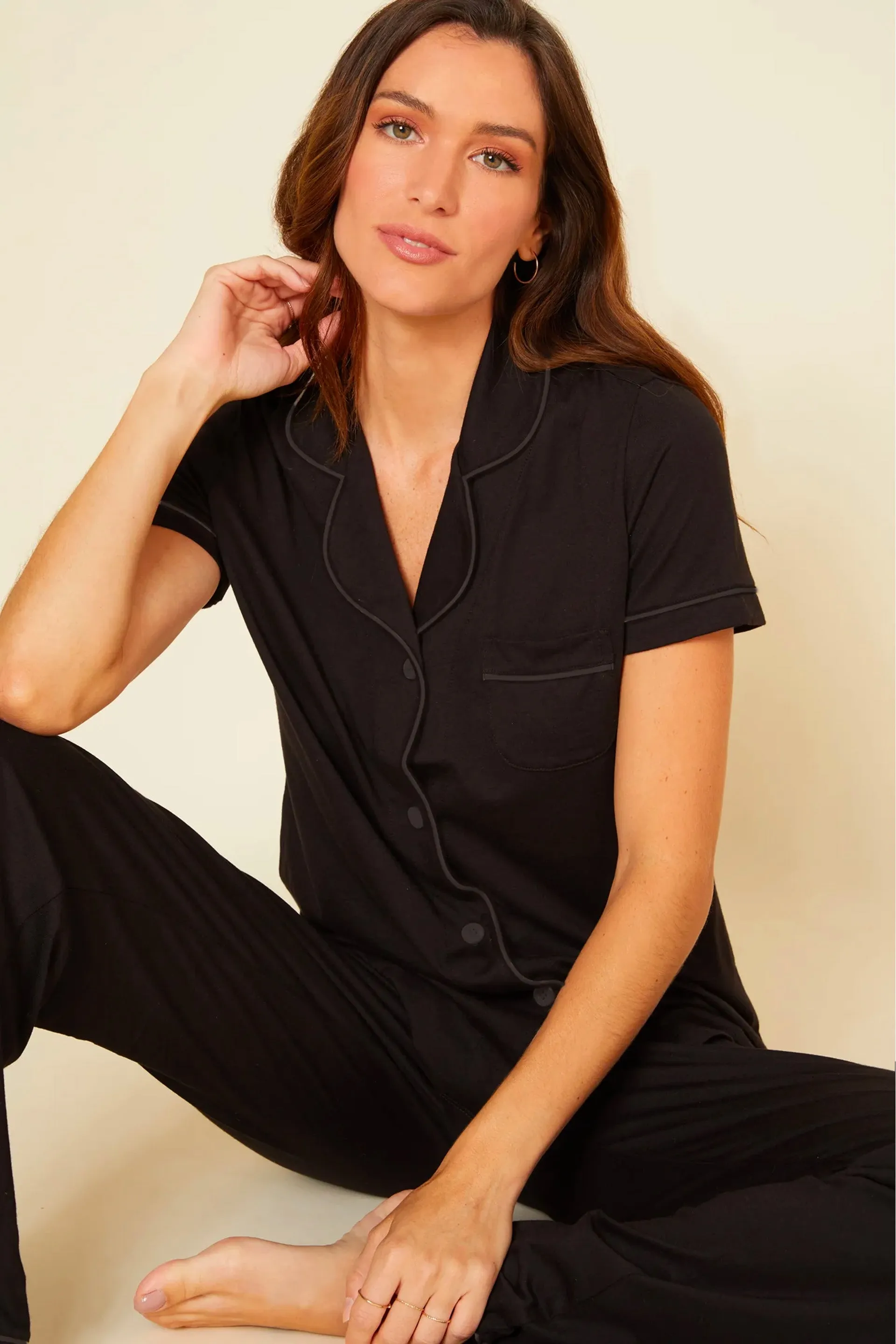 Bella Short Sleeve Top & Pant Set Black