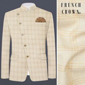 Bizarre Cream Windowpane Cross Placket Bandhgala Blazer