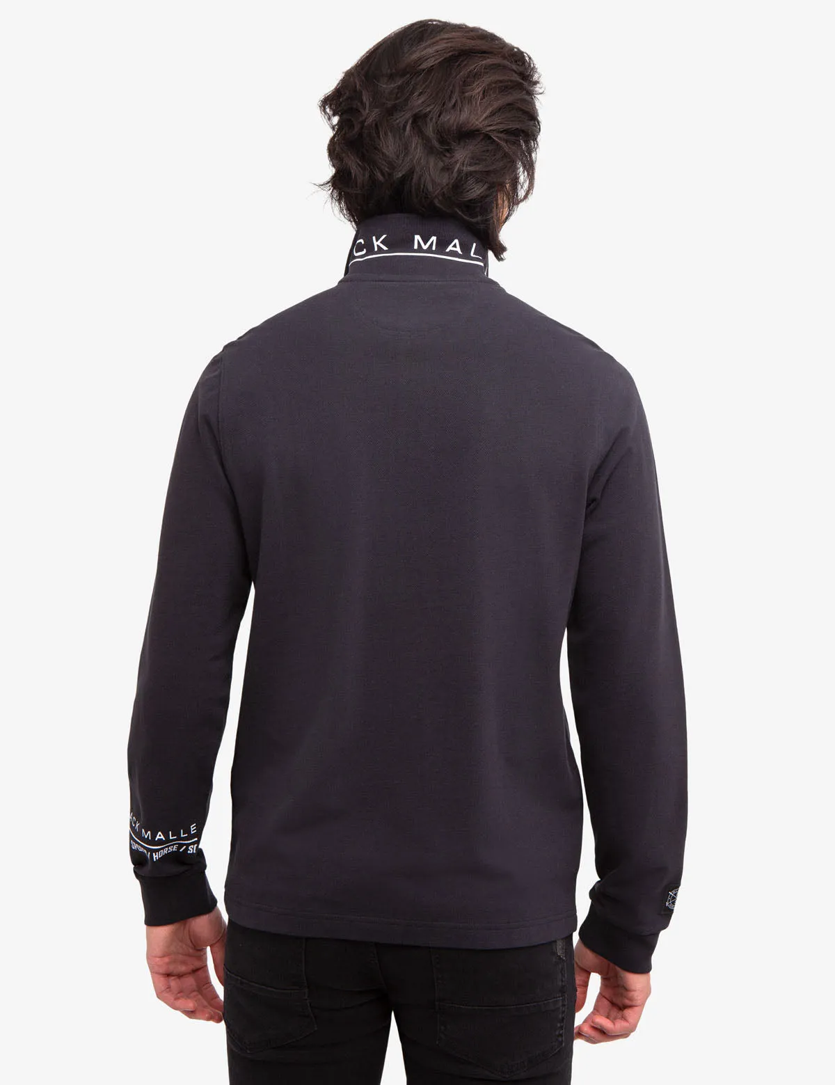 BLACK MALLET LOGO PRINT LONG SLEEVE POLO SHIRT