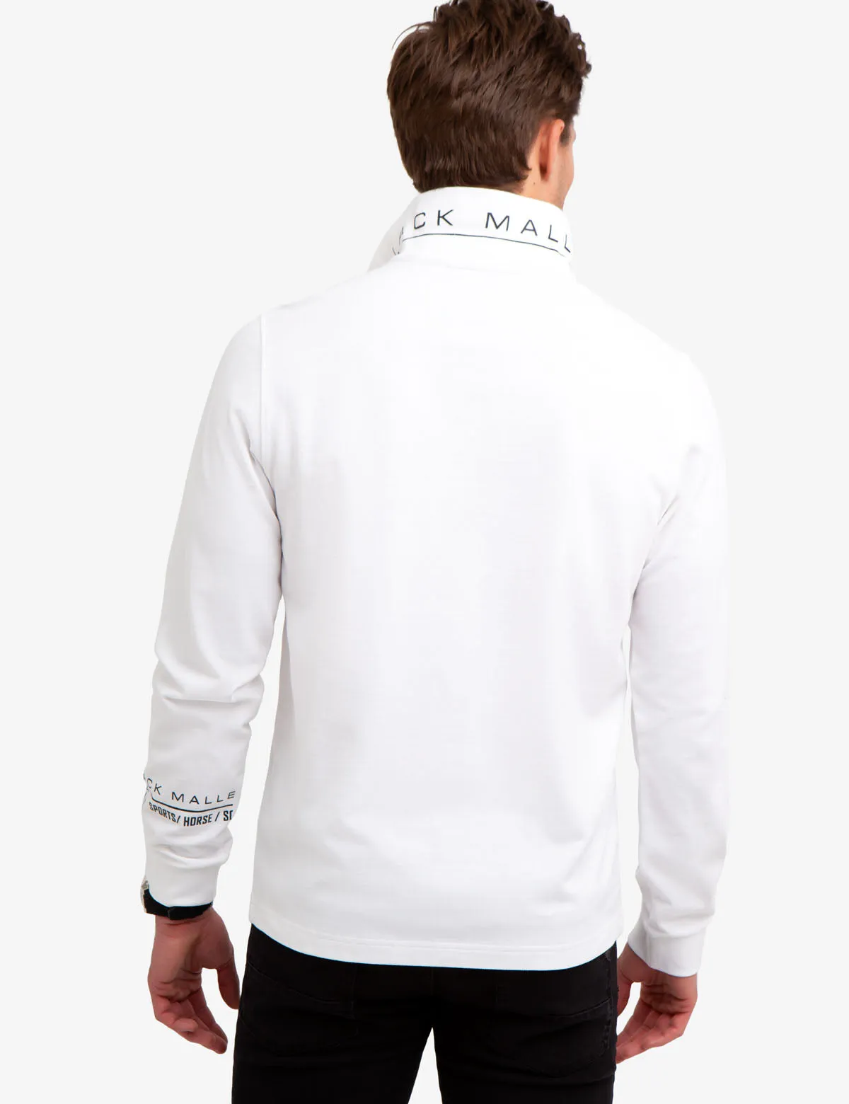 BLACK MALLET LOGO PRINT LONG SLEEVE POLO SHIRT