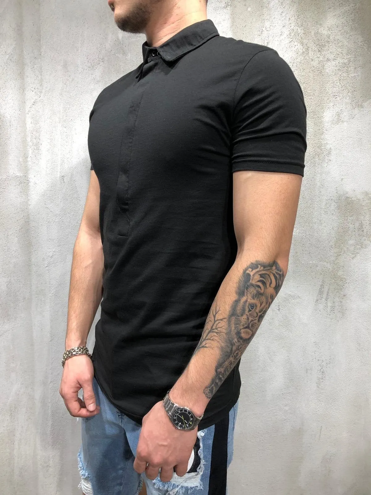 Black Oversized Polo T-Shirt AY352 Streetwear Polo