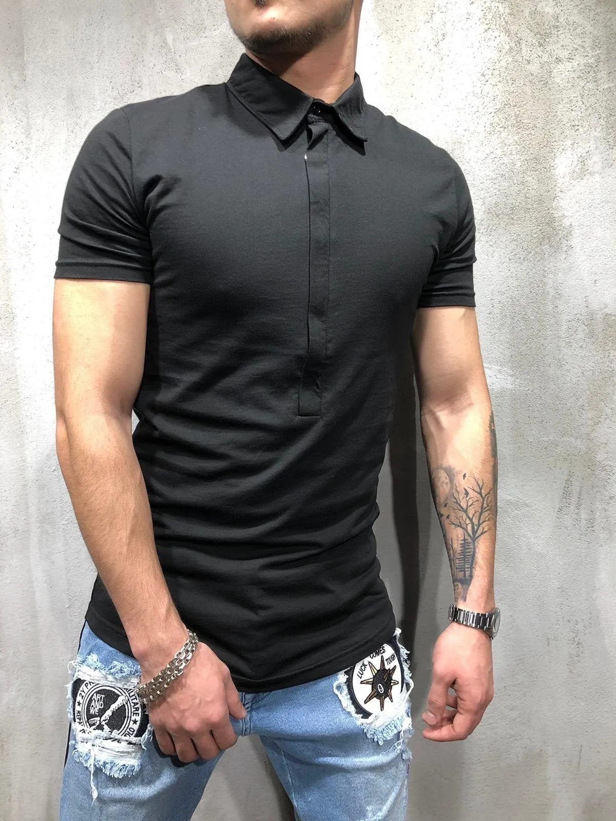 Black Oversized Polo T-Shirt AY352 Streetwear Polo