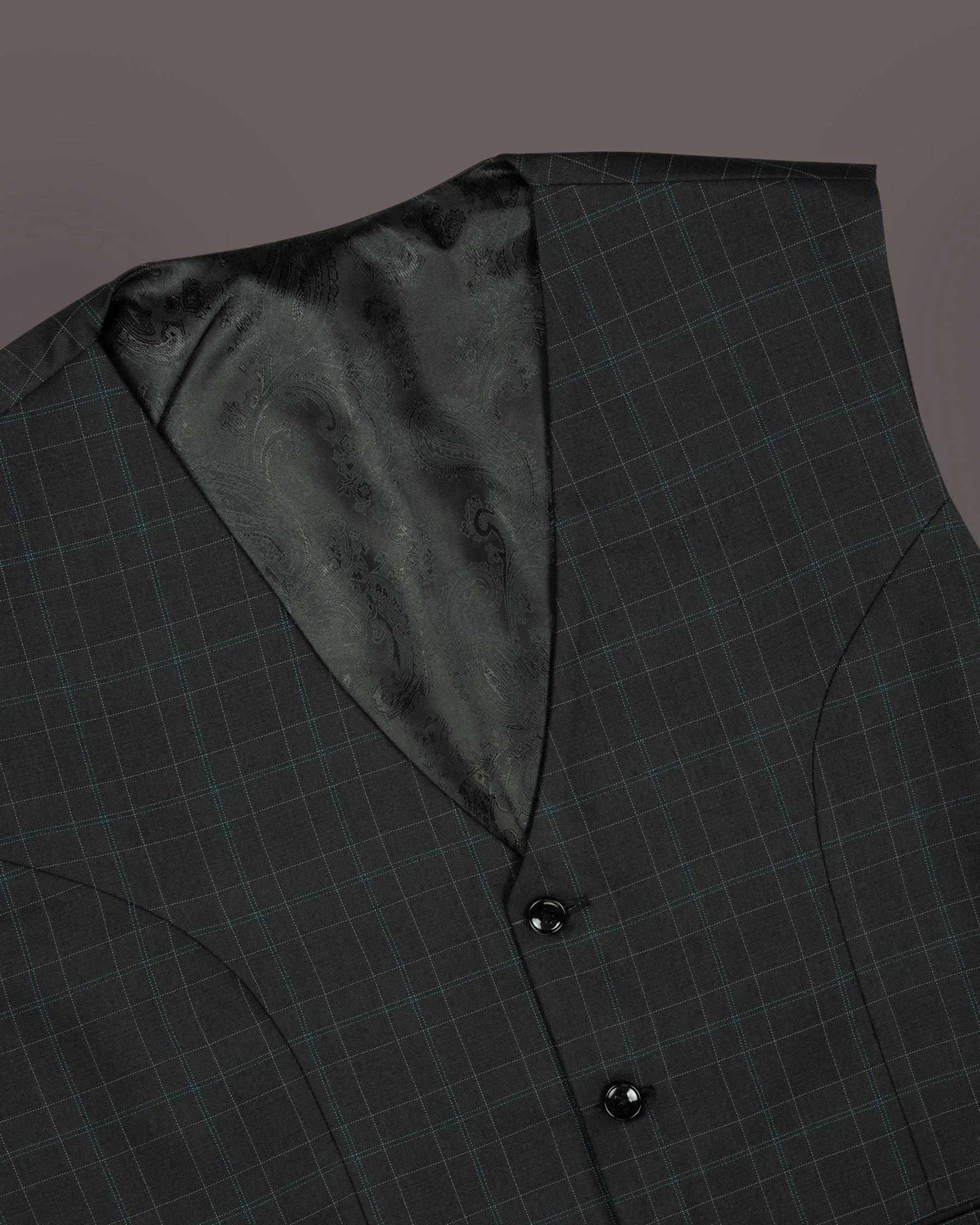 Blackcurrant Windowpane Wool Rich Waistcoat