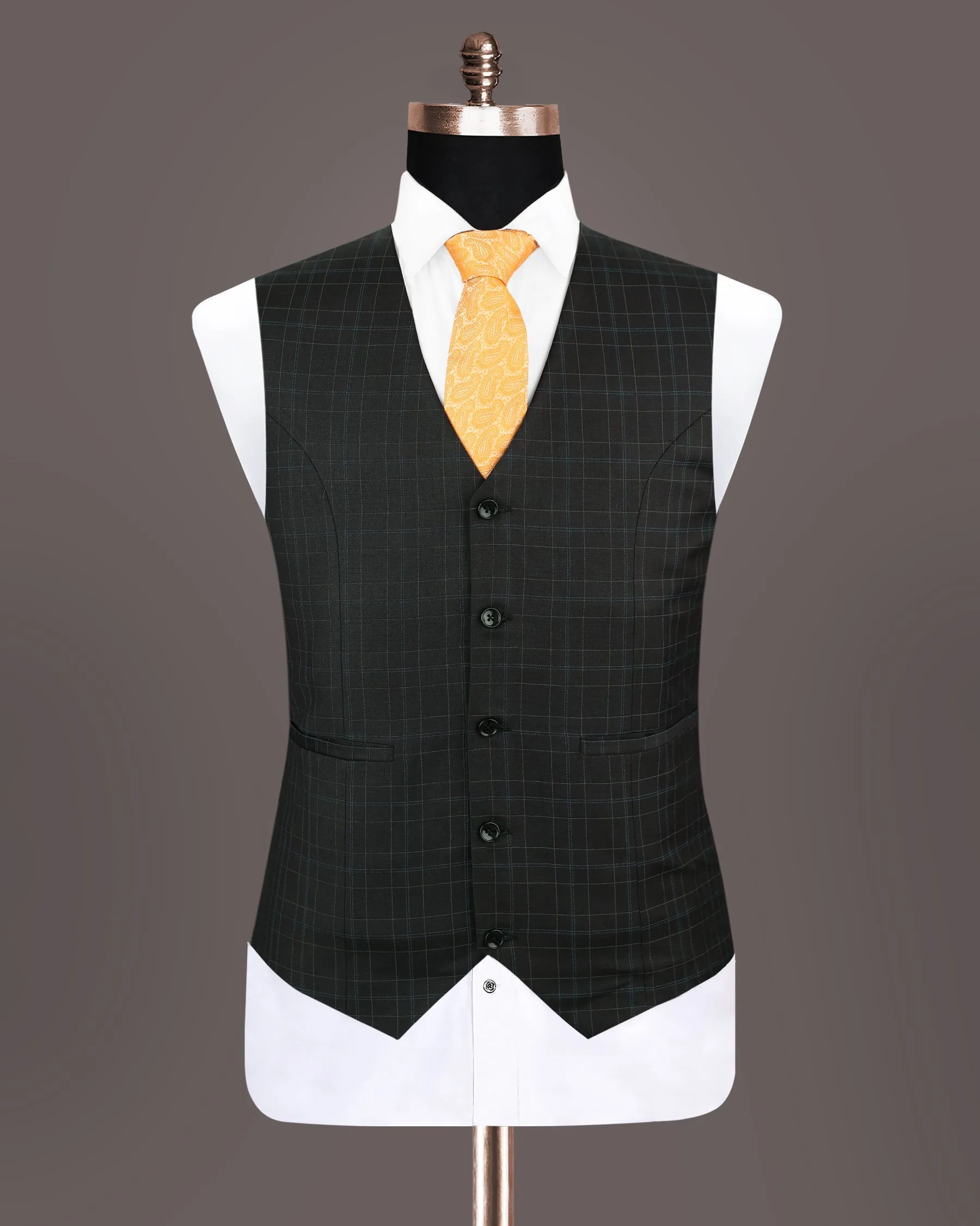 Blackcurrant Windowpane Wool Rich Waistcoat