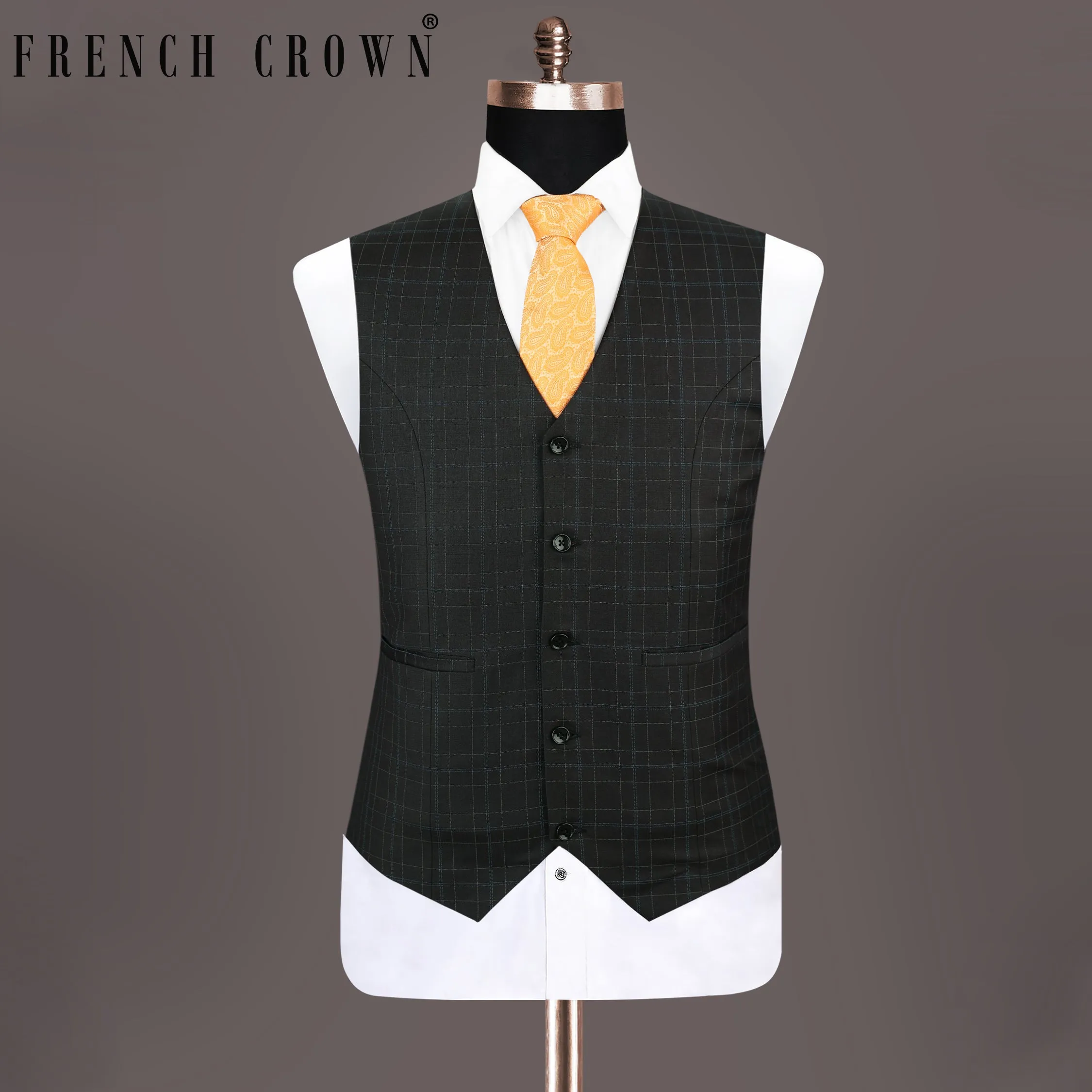 Blackcurrant Windowpane Wool Rich Waistcoat