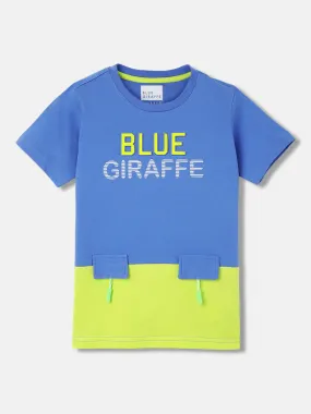 Blue Giraffe Boys Blue Colour Blocked Round Neck Short Sleeves T-Shirt