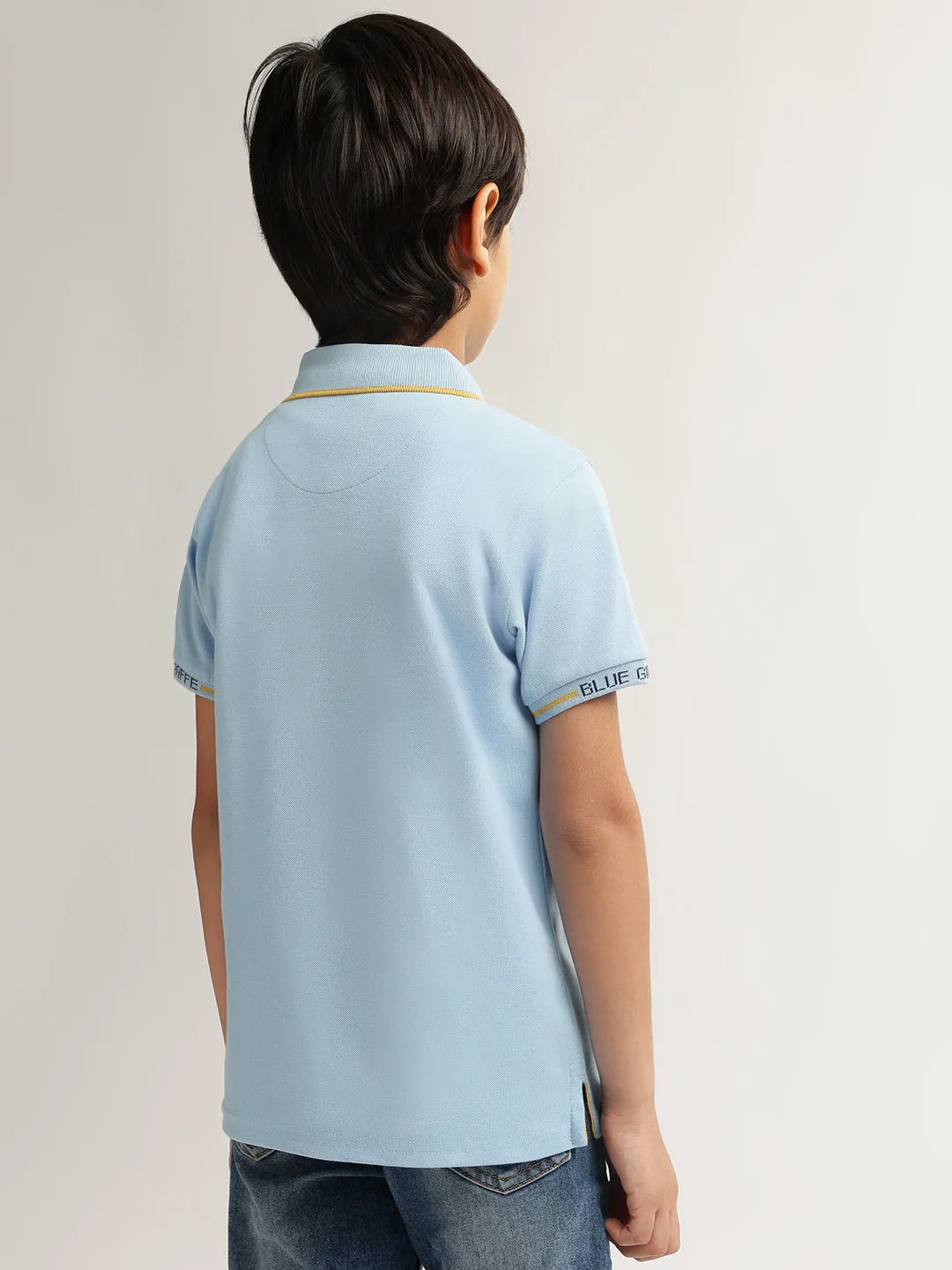 Blue Giraffe Boys Blue Solid Polo Collar Short Sleeves T-shirt