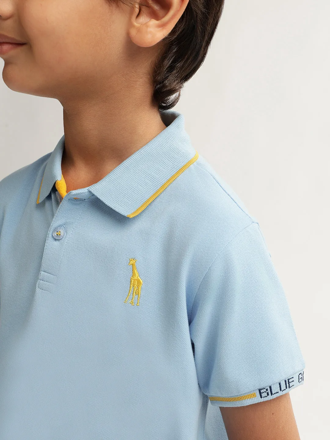 Blue Giraffe Boys Blue Solid Polo Collar Short Sleeves T-shirt