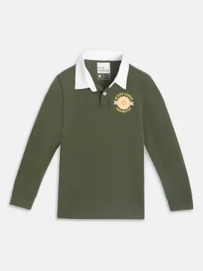 Blue Giraffe Boys Green Solid Polo Collar Full Sleeves T-Shirt