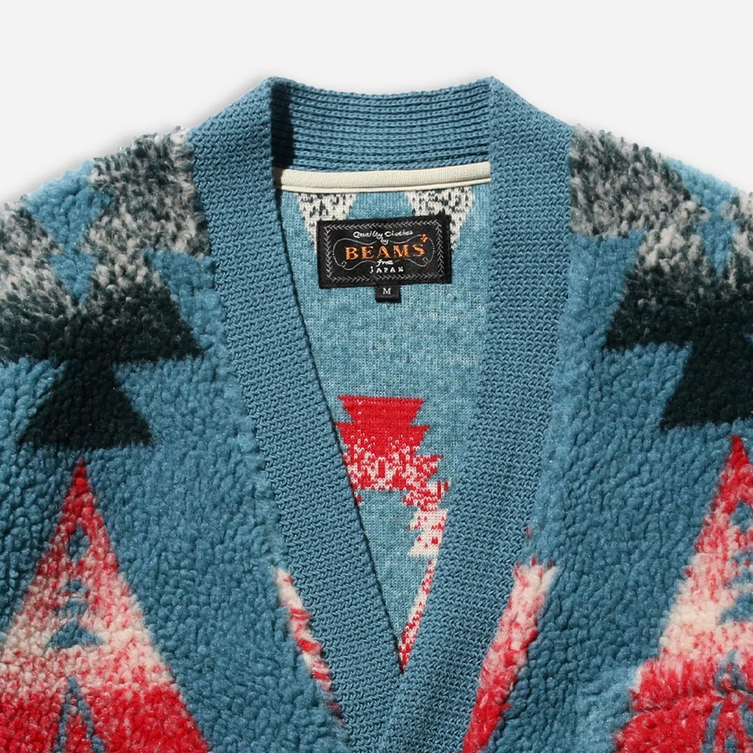 BOA FLEECE JACQUARD CARDIGAN - TURQUOISE