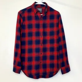 Bonobos Mens Size XS Red Blue Geometric Plaid Shirt Flannel Button-Up L/s Pre-Owned