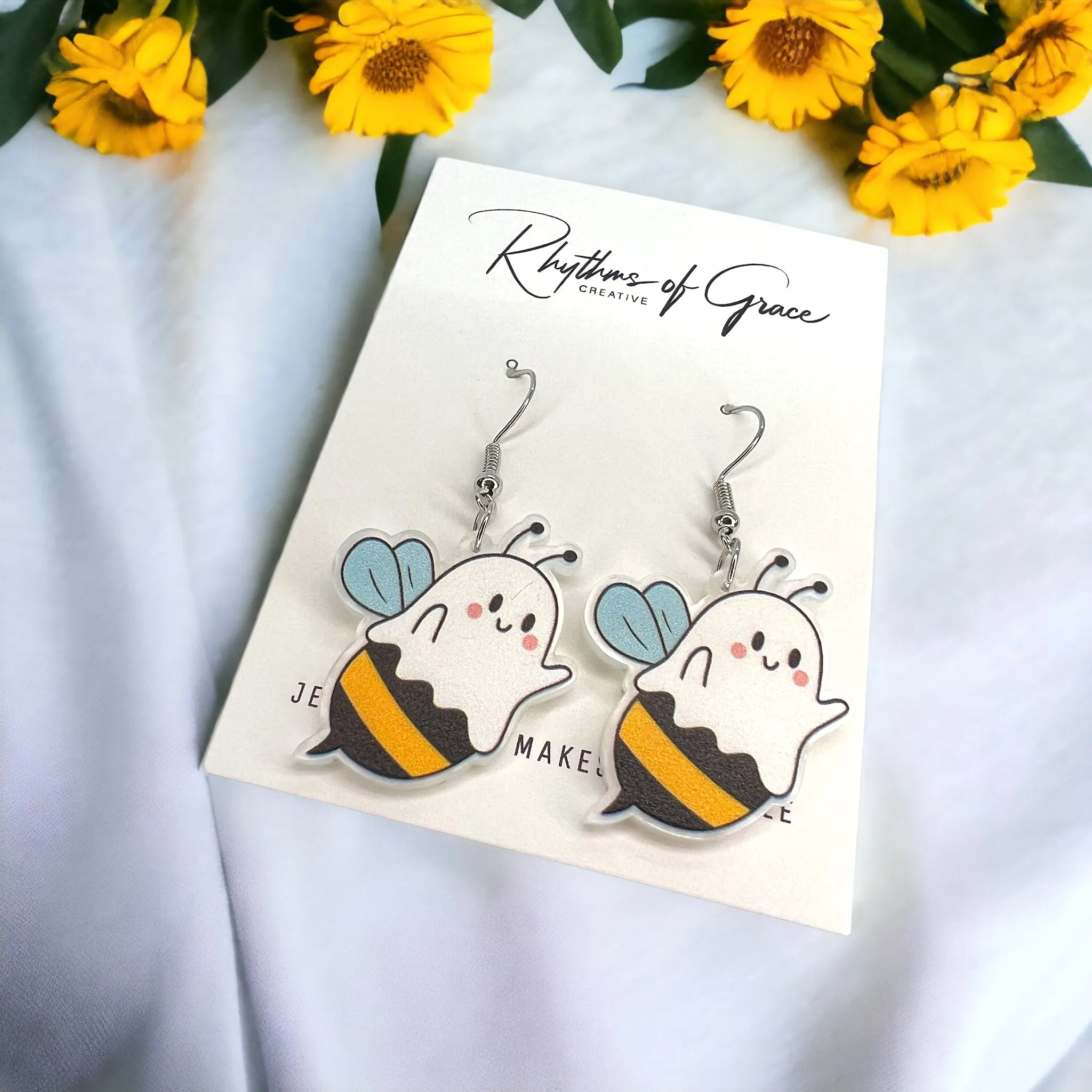 Boo Bees Earrings - Bee Earrings, Halloween Accessories , Ghost Earrings, Halloween Costume, Bumblebee Earrings, Funny Earrings