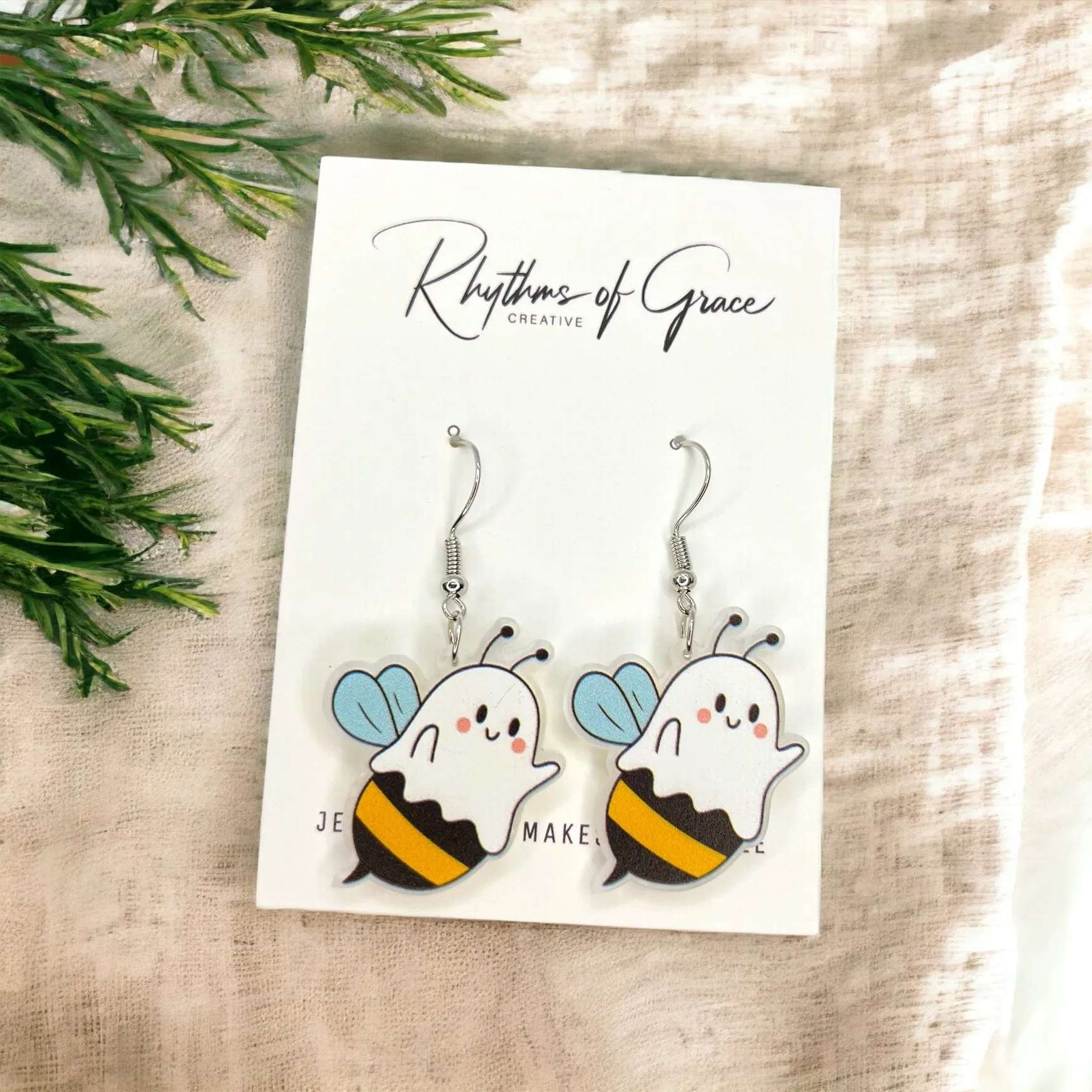 Boo Bees Earrings - Bee Earrings, Halloween Accessories , Ghost Earrings, Halloween Costume, Bumblebee Earrings, Funny Earrings