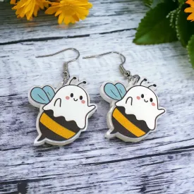 Boo Bees Earrings - Bee Earrings, Halloween Accessories , Ghost Earrings, Halloween Costume, Bumblebee Earrings, Funny Earrings