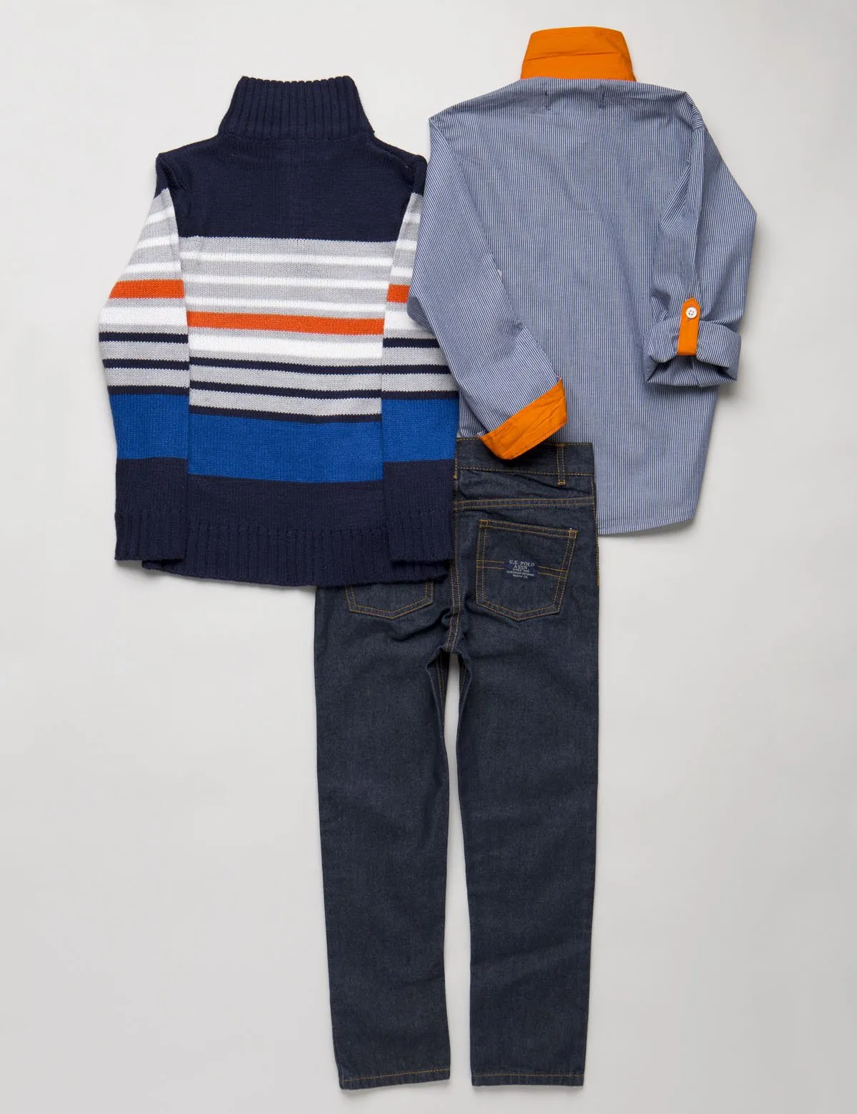 Boys 3 Piece Long Sleeve Plaid Shirt Sweater & Den