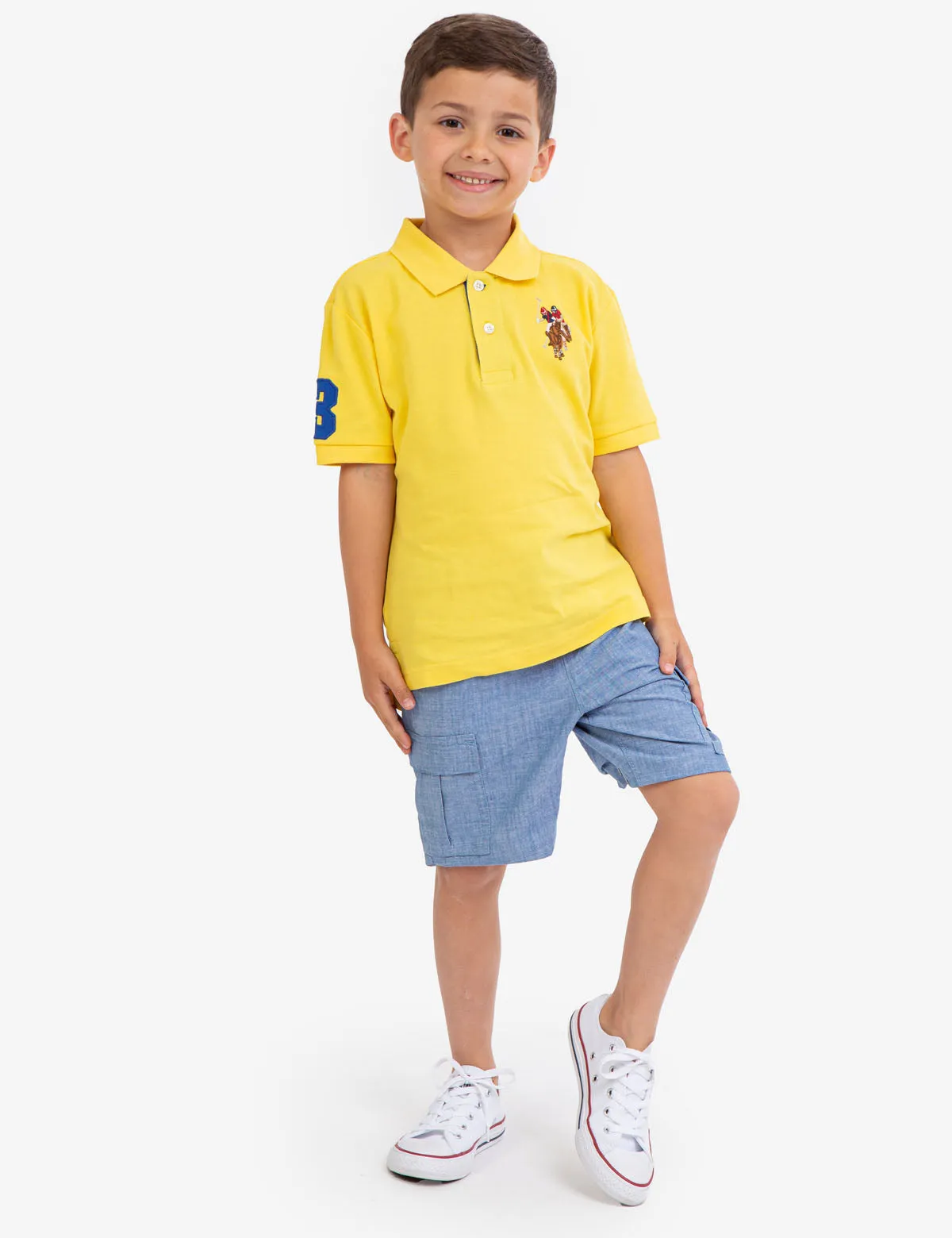 BOYS MULTI COLOR LOGO PIQUE POLO SHIRT