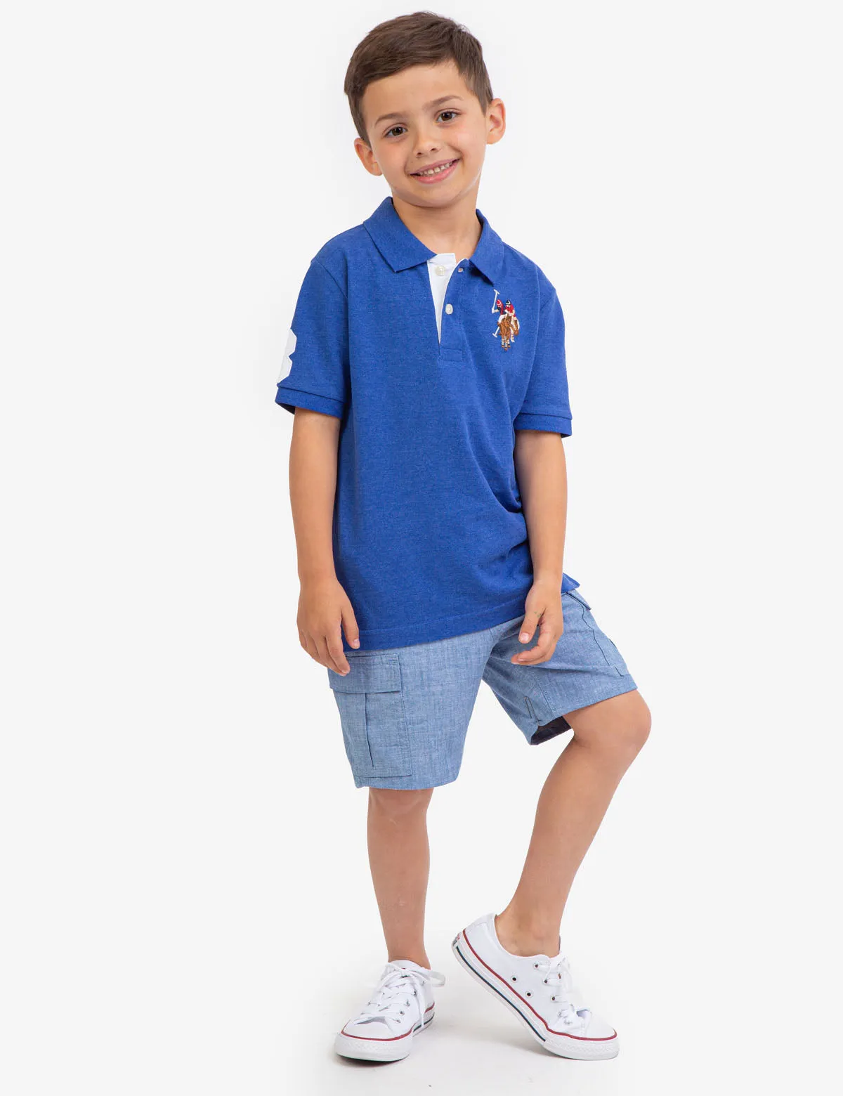 BOYS MULTI COLOR LOGO PIQUE POLO SHIRT